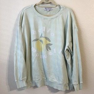 Wildfox Los Angeles Womens Sweater Size Small Green Lemon Graphic Pullover